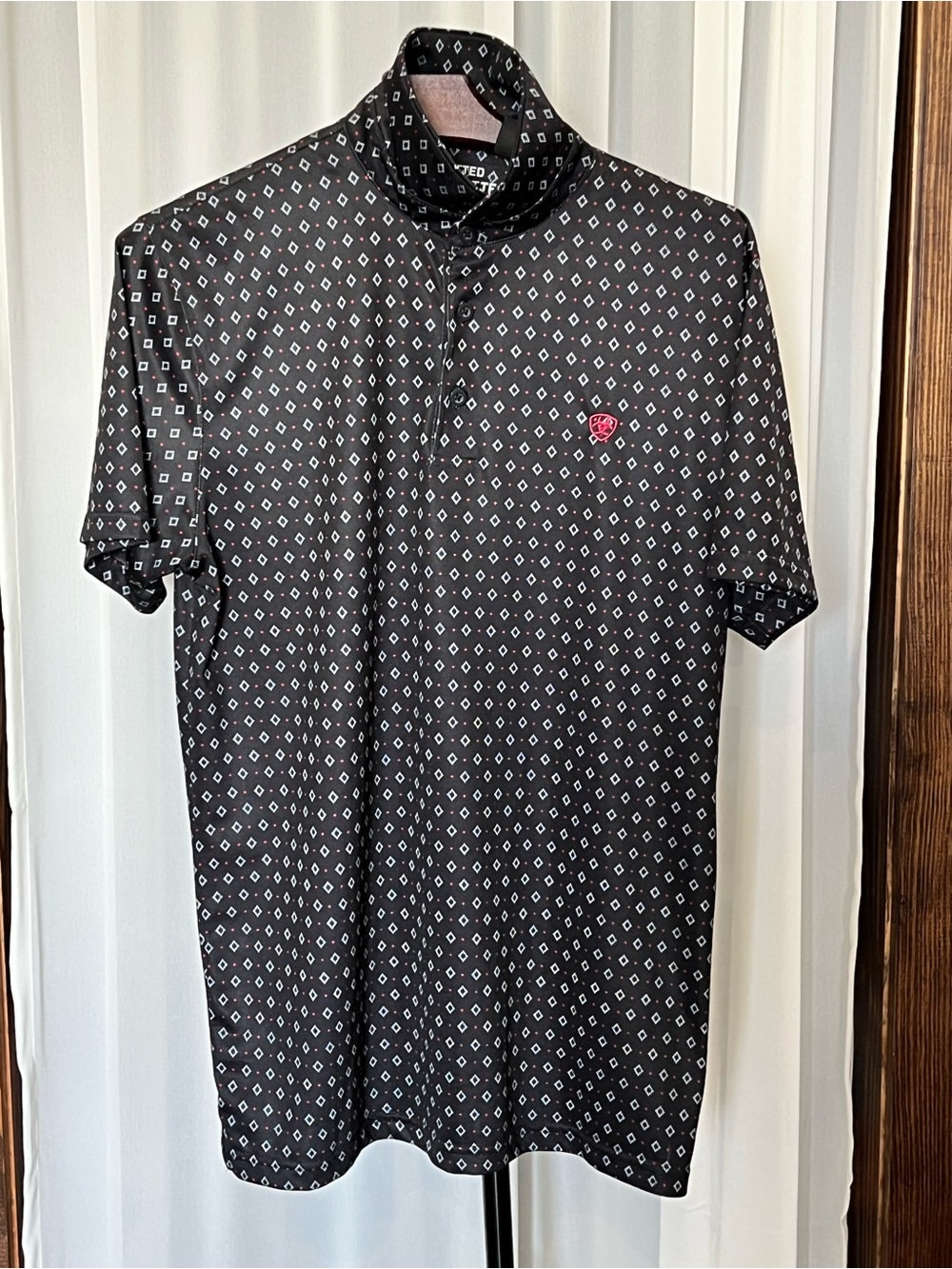 Ariat Tek Men's All Over Print Polo Shirt Medium Black Pattern Like New